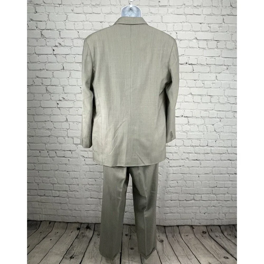 Navdeep Grey Striped Suit Set 3 Button Ventless Blazer Pleated Size 42 (31x29)